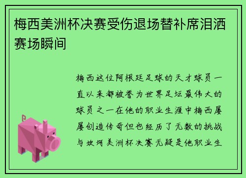 梅西美洲杯决赛受伤退场替补席泪洒赛场瞬间 梅西美洲杯决赛受伤退场替补席泪洒赛场瞬间